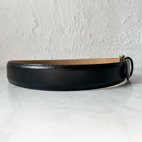 Lands' End Black Leather Belt 506 Solid Brass Buckle - Women's / Men's Size 30 - Picture 3 of 9